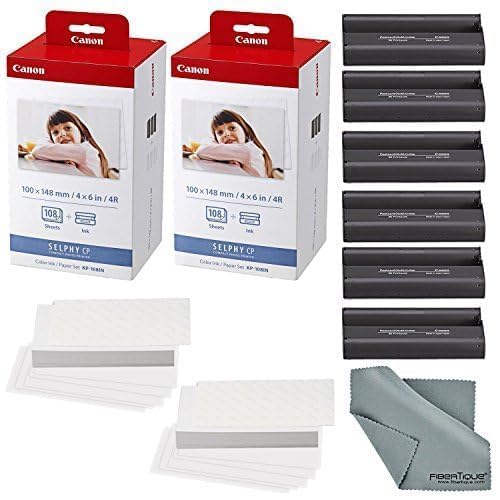 Canon KP-108IN Color Ink and Paper Set Includes Total of 216 Sheets and 6 Ink Cartridges and Fibertique Cleaning Cloth