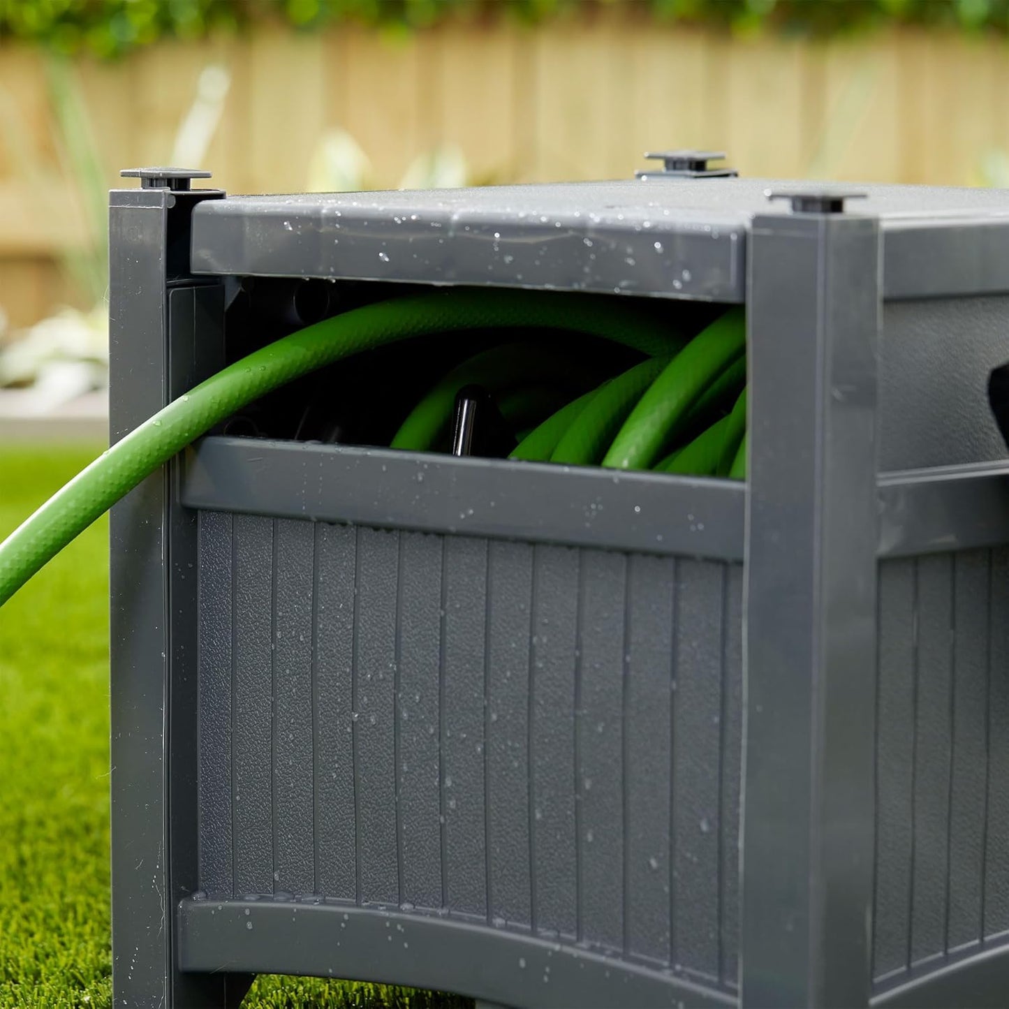 Suncast Hideaway Garden Hose Reel, Holds 100' of 5/8" Standard Vinyl Hose, Cyberspace Grey