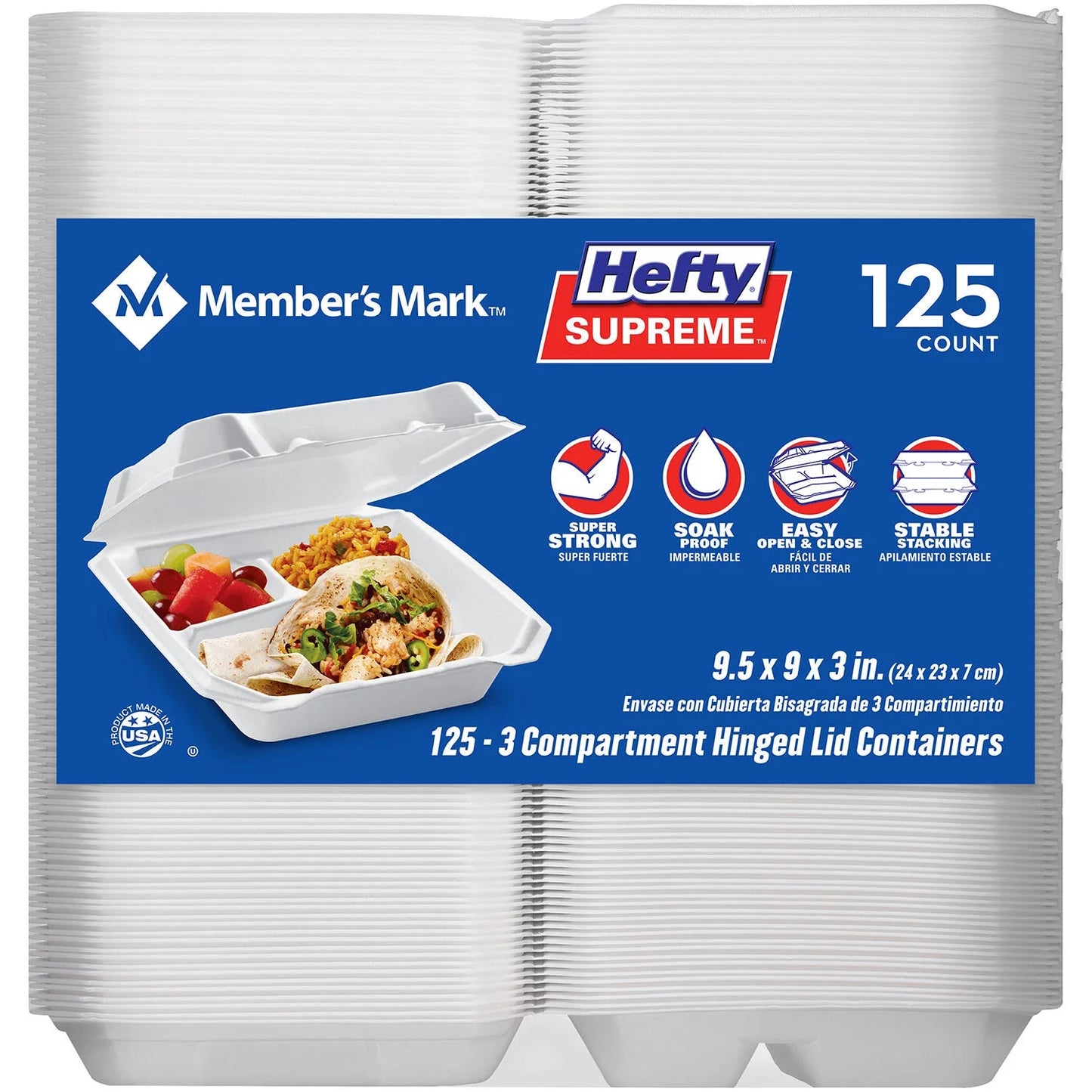 MM 3-Compartment Foam Hinged Lid Container by Hefty (125 ct.)