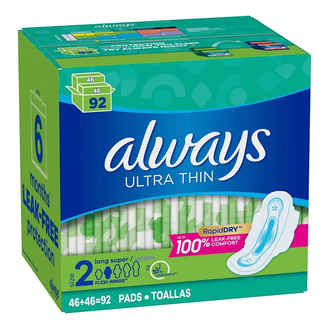 Always Ultra Thin Size 2 Long Super Pads, 92 ct.