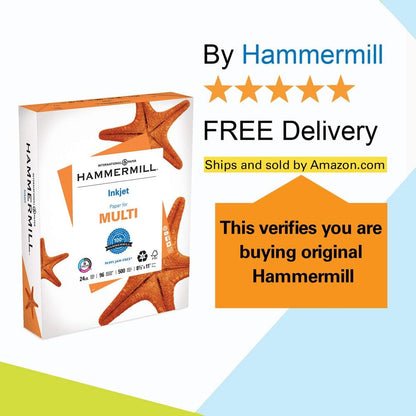 Hammermill Printer Paper, Multipurpose Inkjet Paper 24 lb, 8.5 x 11 - 5 Ream (2,500 Sheets) - 96 Bright, Made in the USA, 105050C